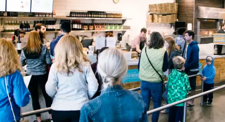 Line of people queued at a Modern Market Eatery